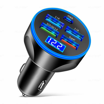 WGS-G37 5 in 1 Digital Display Super Fast Charging Car Charger with Voltmeter (Black) - Car Charger by buy2fix | Online Shopping UK | buy2fix