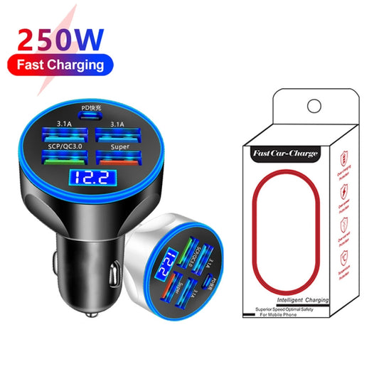 WGS-G37 5 in 1 Digital Display Super Fast Charging Car Charger with Voltmeter (White) - Car Charger by buy2fix | Online Shopping UK | buy2fix