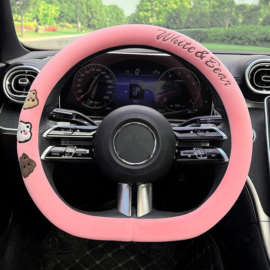 D Style Car Universal Cartoon Pattern Plush Warm Anti-skid Steering Wheel Cover, Diameter: 38cm (Pink) by buy2fix