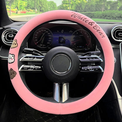 Round Style Car Universal Cartoon Pattern Plush Warm Anti-skid Steering Wheel Cover, Diameter: 38cm (Pink) by buy2fix