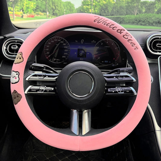 Round Style Car Universal Cartoon Pattern Plush Warm Anti-skid Steering Wheel Cover, Diameter: 38cm (Pink) by buy2fix