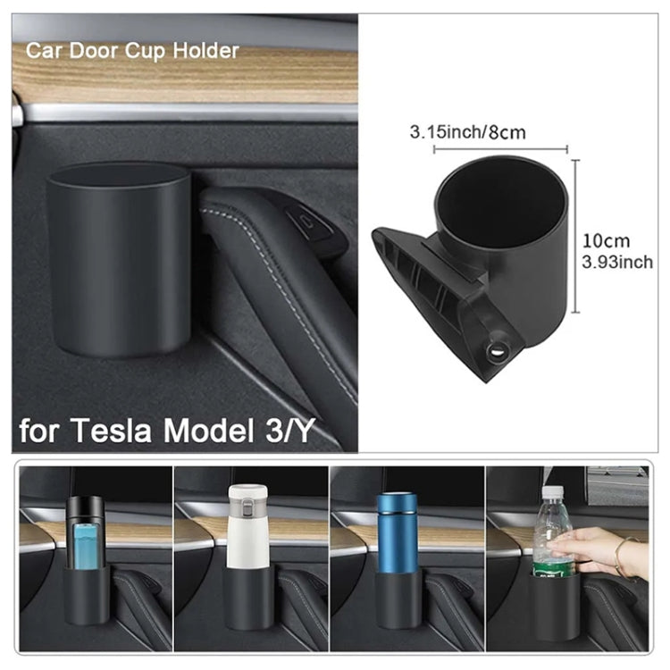 For Tesla Model Y / 3 2pcs / Set Car Door Main Driver & Co-pilot Water Cup Storage Holder by buy2fix