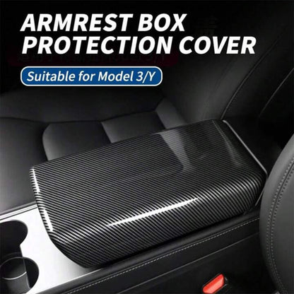 For Tesla Model 3 / Y Car Center Console Armrest Box Carbon Fiber Pattern Protective Cover by buy2fix