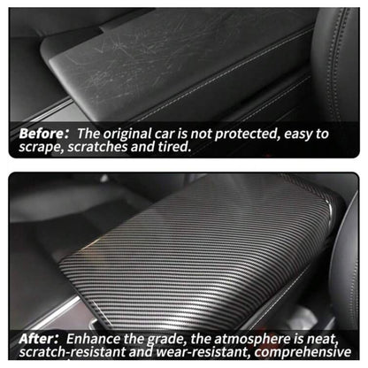 For Tesla Model 3 / Y Car Center Console Armrest Box Carbon Fiber Pattern Protective Cover by buy2fix