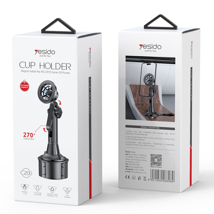 Yesido C200 Magsafe Magnetic Adjustable Car Cup Holder Using Phone Bracket - Universal Car Holders by Yesido | Online Shopping UK | buy2fix
