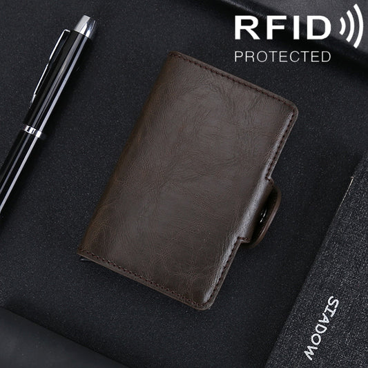 X-7 Antimagnetic RFID  Multi-functional Aluminum Crazy Horse Texture Leather Card Bag Wallet(Coffee) - Antimagnetic RFID Package by buy2fix | Online Shopping UK | buy2fix