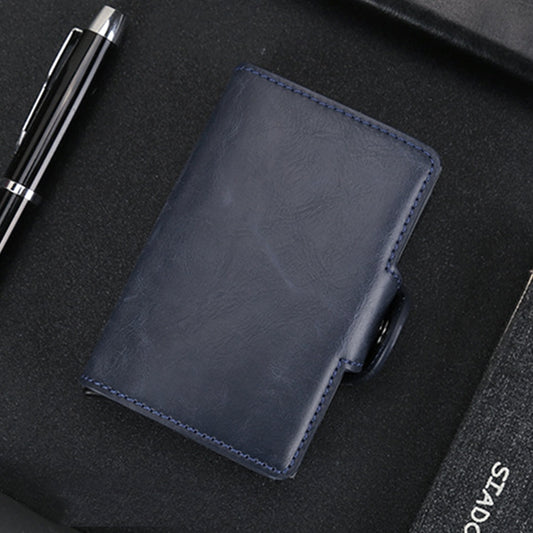 X-7 Antimagnetic RFID  Multi-functional Aluminum Crazy Horse Texture Leather Card Bag Wallet(Dark Blue) - Antimagnetic RFID Package by buy2fix | Online Shopping UK | buy2fix