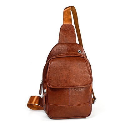 6023 Casual Litchi Texture Soft Face Full-grain Cowhide One Shoulder Crossbody Bag for Men(Brown) - Single-shoulder Bags by buy2fix | Online Shopping UK | buy2fix