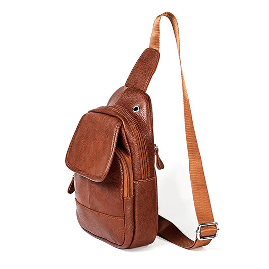 6023 Casual Litchi Texture Soft Face Full-grain Cowhide One Shoulder Crossbody Bag for Men(Brown) - Single-shoulder Bags by buy2fix | Online Shopping UK | buy2fix