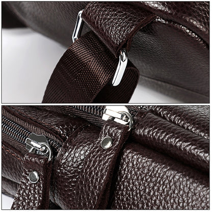 6023 Casual Litchi Texture Soft Face Full-grain Cowhide One Shoulder Crossbody Bag for Men(Brown) - Single-shoulder Bags by buy2fix | Online Shopping UK | buy2fix