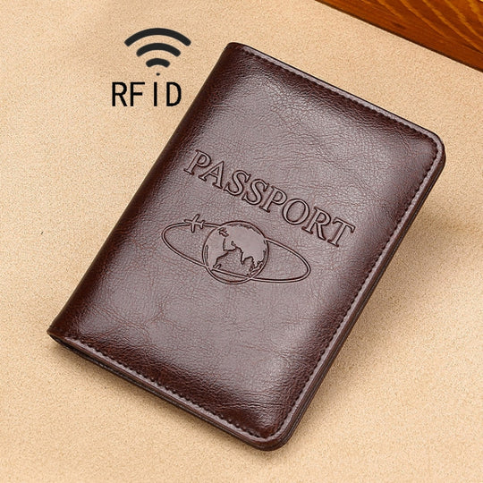 TP-8296 Multi-functional RFID Leather Travel Passport Holder(Dark Brown)