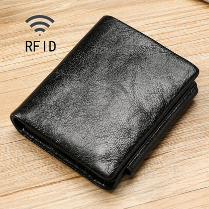 TP-191 Oil Wax Leather Multi-functional RFID Three-fold Wallet(Black) - Antimagnetic RFID Package by buy2fix | Online Shopping UK | buy2fix