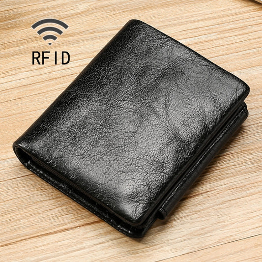 TP-191 Oil Wax Leather Multi-functional RFID Three-fold Wallet(Black) - Antimagnetic RFID Package by buy2fix | Online Shopping UK | buy2fix