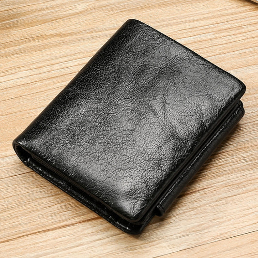 TP-191 Oil Wax Leather Multi-functional RFID Three-fold Wallet(Black) - Antimagnetic RFID Package by buy2fix | Online Shopping UK | buy2fix