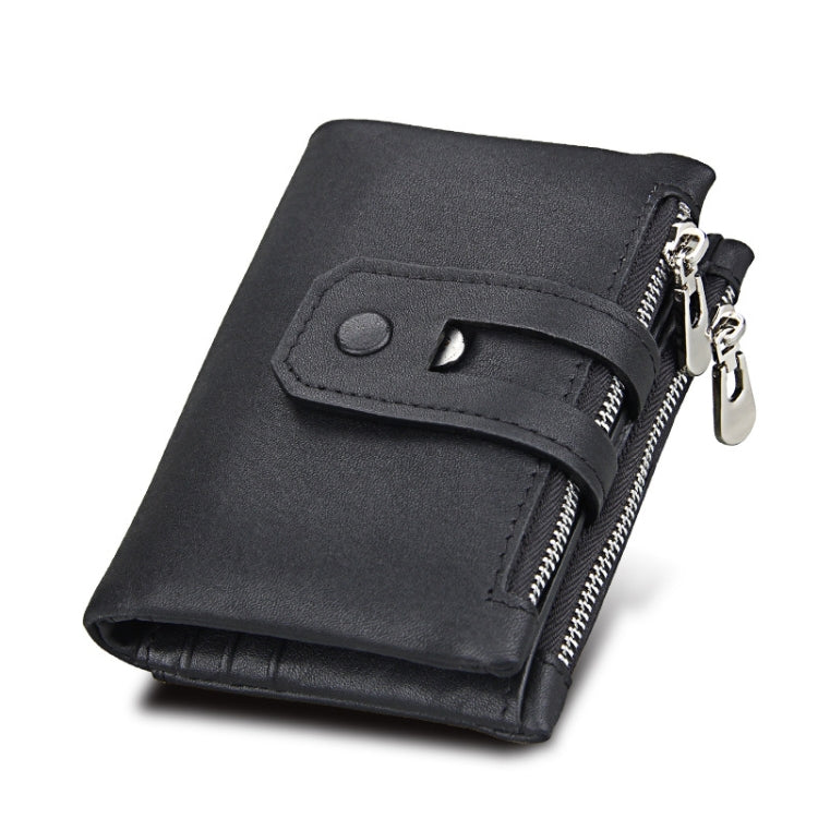 Genuine Cowhide Leather Crazy Horse Texture Zipper 3-folding Card Holder Wallet RFID Blocking Coin Purse Card Bag Protect Case for Men, Size: 12*9.5*3.5cm(Black) - Antimagnetic RFID Package by buy2fix | Online Shopping UK | buy2fix