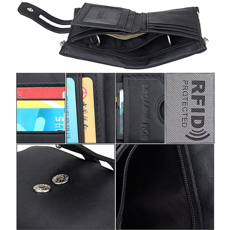 Genuine Cowhide Leather Crazy Horse Texture Zipper 3-folding Card Holder Wallet RFID Blocking Coin Purse Card Bag Protect Case for Men, Size: 12*9.5*3.5cm(Black) - Antimagnetic RFID Package by buy2fix | Online Shopping UK | buy2fix