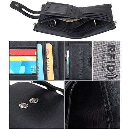 Genuine Cowhide Leather Crazy Horse Texture Zipper 3-folding Card Holder Wallet RFID Blocking Coin Purse Card Bag Protect Case for Men, Size: 12*9.5*3.5cm(Black) - Antimagnetic RFID Package by buy2fix | Online Shopping UK | buy2fix