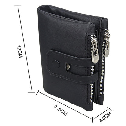 Genuine Cowhide Leather Crazy Horse Texture Zipper 3-folding Card Holder Wallet RFID Blocking Coin Purse Card Bag Protect Case for Men, Size: 12*9.5*3.5cm(Black) - Antimagnetic RFID Package by buy2fix | Online Shopping UK | buy2fix