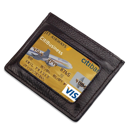 Cowhide Leather Litchi Texture Open Type Solid Color Card Holder RFID Blocking Card Bag Protective Case(Coffee) - Antimagnetic RFID Package by buy2fix | Online Shopping UK | buy2fix
