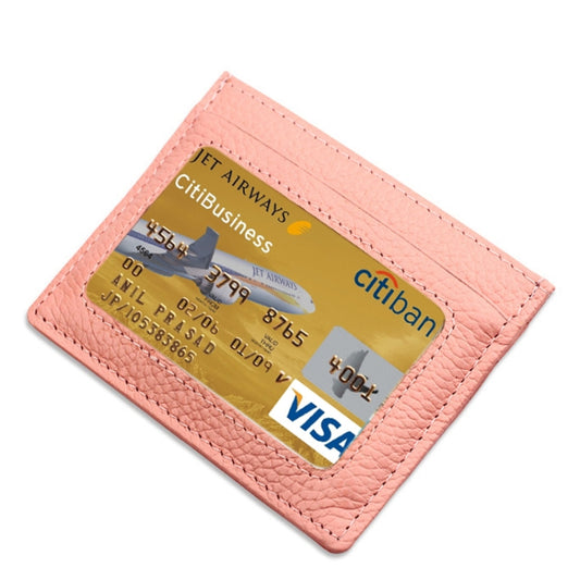 Cowhide Leather Litchi Texture Open Type Solid Color Card Holder RFID Blocking Card Bag Protective Case(Pink) - Antimagnetic RFID Package by buy2fix | Online Shopping UK | buy2fix