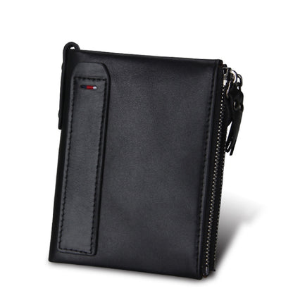Genuine Cowhide Leather Crazy Horse Texture Dual Zipper Short Style Card Holder Wallet RFID Blocking Card Bag Protect Case for Men, Size: 12.1*9.4*2.7cm(Black) - Antimagnetic RFID Package by buy2fix | Online Shopping UK | buy2fix