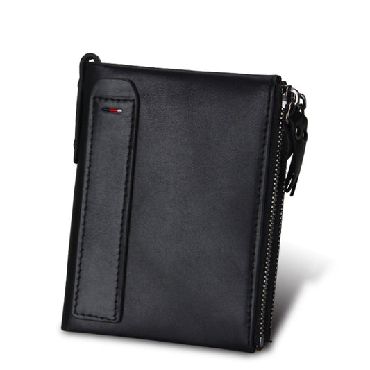 Genuine Cowhide Leather Crazy Horse Texture Dual Zipper Short Style Card Holder Wallet RFID Blocking Card Bag Protect Case for Men, Size: 12.1*9.4*2.7cm(Black) - Antimagnetic RFID Package by buy2fix | Online Shopping UK | buy2fix