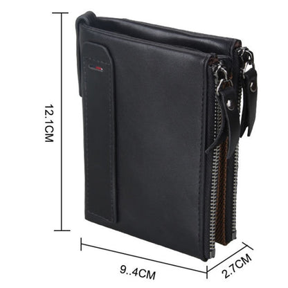 Genuine Cowhide Leather Crazy Horse Texture Dual Zipper Short Style Card Holder Wallet RFID Blocking Card Bag Protect Case for Men, Size: 12.1*9.4*2.7cm(Black) - Antimagnetic RFID Package by buy2fix | Online Shopping UK | buy2fix