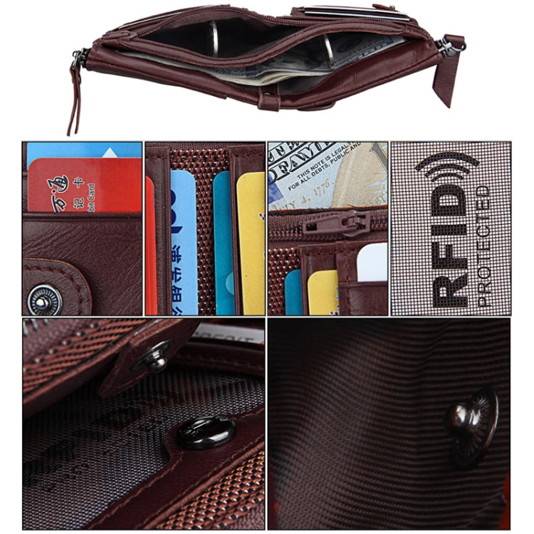 Genuine Cowhide Leather Crazy Horse Texture Dual Zipper Short Style Card Holder Wallet RFID Blocking Card Bag Protect Case for Men, Size: 12.1*9.4*2.7cm - Antimagnetic RFID Package by buy2fix | Online Shopping UK | buy2fix