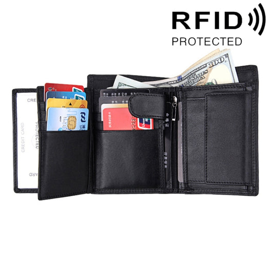 Genuine Cowhide Leather 3-folding Card Holder Wallet RFID Blocking Card Bag Protect Case for Men, Size: 13*10.2*2.5cm - Antimagnetic RFID Package by buy2fix | Online Shopping UK | buy2fix