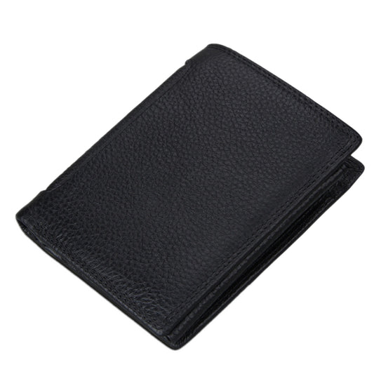 Genuine Cowhide Leather 3-folding Card Holder Wallet RFID Blocking Card Bag Protect Case for Men, Size: 13*10.2*2.5cm(Black) - Antimagnetic RFID Package by buy2fix | Online Shopping UK | buy2fix