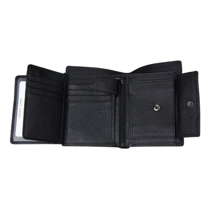 Genuine Cowhide Leather 3-folding Card Holder Wallet RFID Blocking Card Bag Protect Case for Men, Size: 13*10.2*2.5cm(Black) - Antimagnetic RFID Package by buy2fix | Online Shopping UK | buy2fix