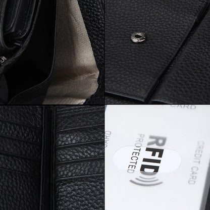 Genuine Cowhide Leather 3-folding Card Holder Wallet RFID Blocking Card Bag Protect Case for Men, Size: 13*10.2*2.5cm(Black) - Antimagnetic RFID Package by buy2fix | Online Shopping UK | buy2fix