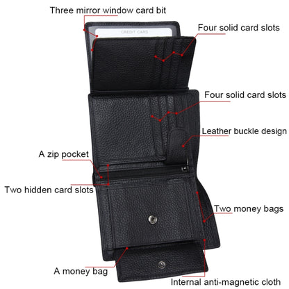 Genuine Cowhide Leather 3-folding Card Holder Wallet RFID Blocking Card Bag Protect Case for Men, Size: 13*10.2*2.5cm(Black) - Antimagnetic RFID Package by buy2fix | Online Shopping UK | buy2fix