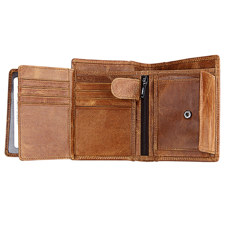 Genuine Cowhide Leather 3-folding Card Holder Wallet RFID Blocking Card Bag Protect Case for Men, Size: 13*10.2*2.5cm(Brown) - Antimagnetic RFID Package by buy2fix | Online Shopping UK | buy2fix