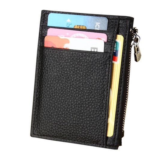 Cowhide Leather Solid Color Zipper Card Holder Wallet RFID Blocking Coin Purse Card Bag Protect Case, Size: 11*8*1.5cm (Black) - Antimagnetic RFID Package by buy2fix | Online Shopping UK | buy2fix