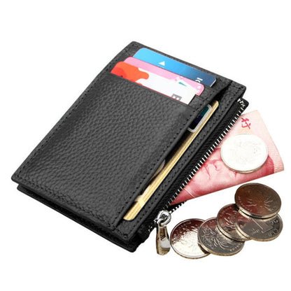 Cowhide Leather Solid Color Zipper Card Holder Wallet RFID Blocking Coin Purse Card Bag Protect Case, Size: 11*8*1.5cm (Black) - Antimagnetic RFID Package by buy2fix | Online Shopping UK | buy2fix