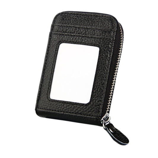 Genuine Cowhide Leather Solid Color Zipper Vertical Card Holder Wallet RFID Blocking Card Bag Protect Case with 12 Card Slots, Size: 11.5*7.5cm(Black) - Antimagnetic RFID Package by buy2fix | Online Shopping UK | buy2fix