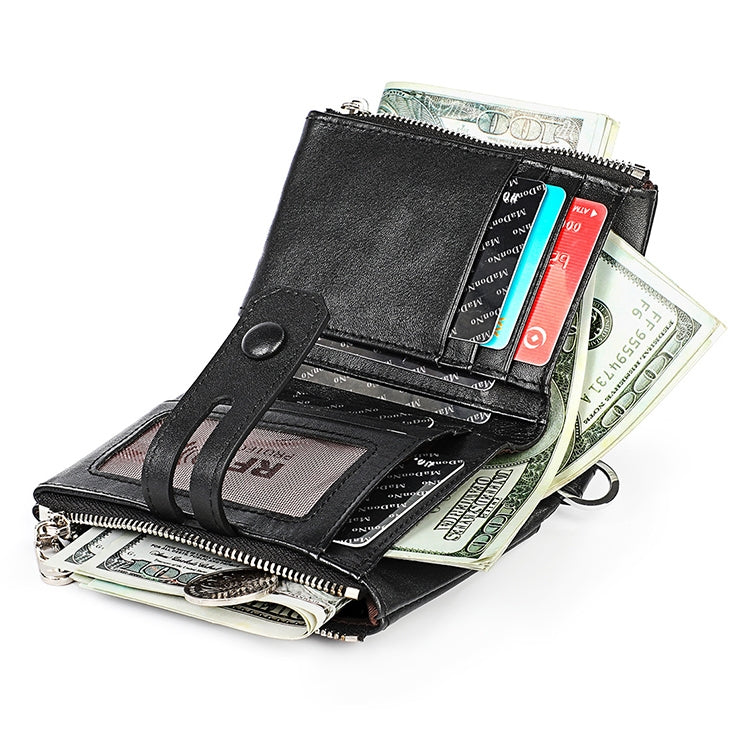 3529 Retro Crazy Horse Texture Double Zipper Anti-magnetic RFID Wallet for Man with Card Slots (Black) - Antimagnetic RFID Package by buy2fix | Online Shopping UK | buy2fix