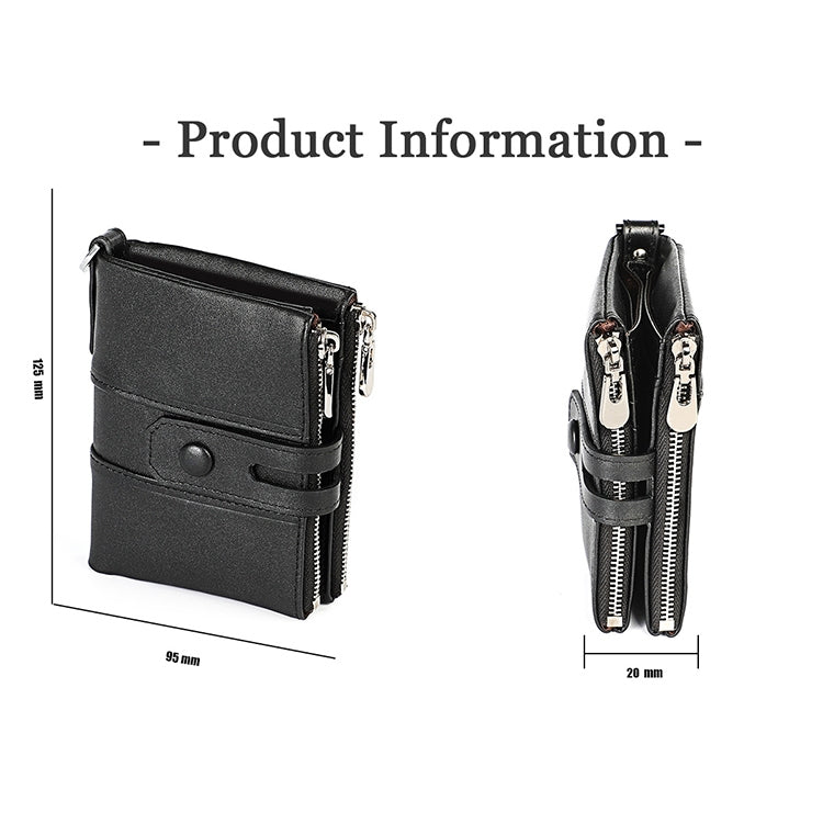 3529 Retro Crazy Horse Texture Double Zipper Anti-magnetic RFID Wallet for Man with Card Slots (Black) - Antimagnetic RFID Package by buy2fix | Online Shopping UK | buy2fix