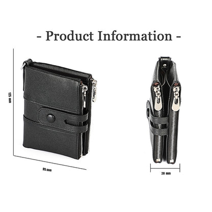 3529 Retro Crazy Horse Texture Double Zipper Anti-magnetic RFID Wallet for Man with Card Slots (Black) - Antimagnetic RFID Package by buy2fix | Online Shopping UK | buy2fix