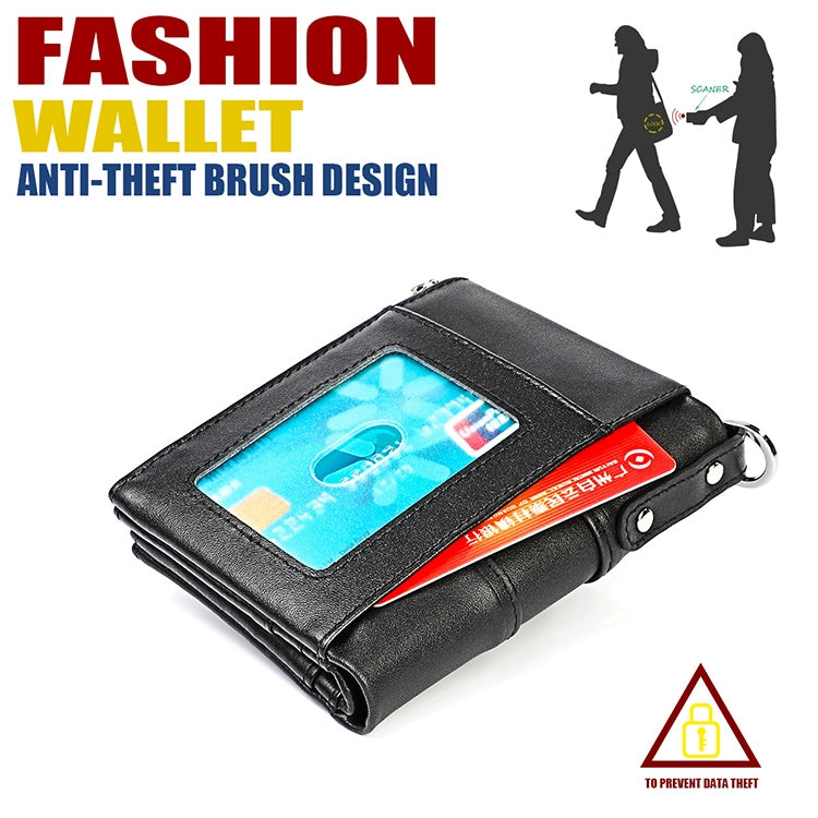 3529 Retro Crazy Horse Texture Double Zipper Anti-magnetic RFID Wallet for Man with Card Slots (Black) - Antimagnetic RFID Package by buy2fix | Online Shopping UK | buy2fix