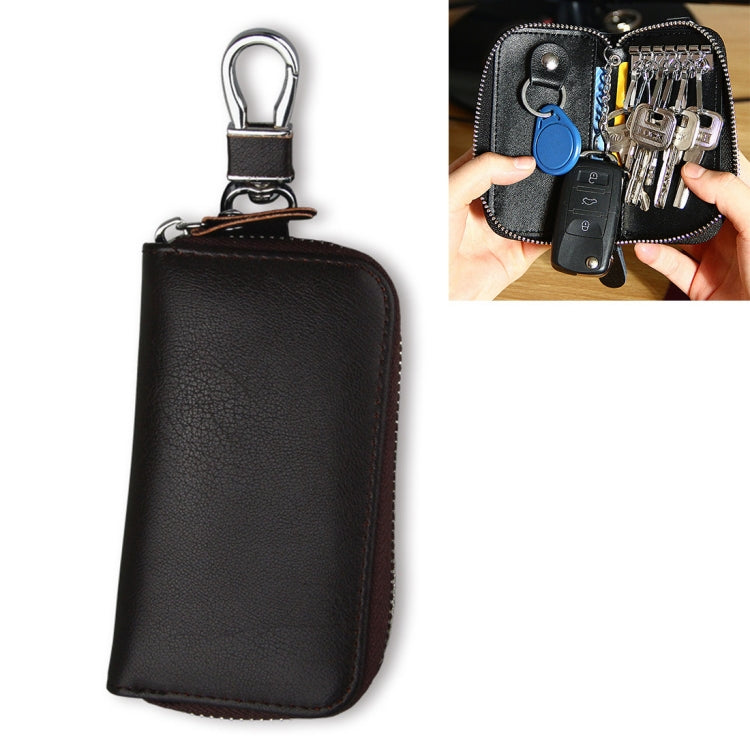 9092 Business Style Multifunctional Genuine Leather Zipper Car Key Bag(Coffee) by buy2fix