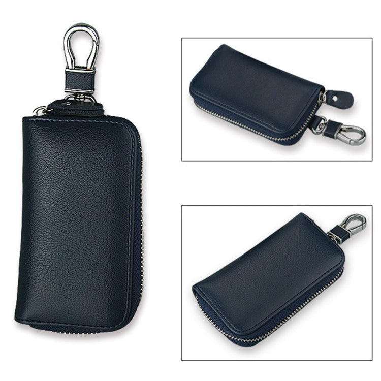 9092 Business Style Multifunctional Genuine Leather Zipper Car Key Bag(Dark Blue) by buy2fix