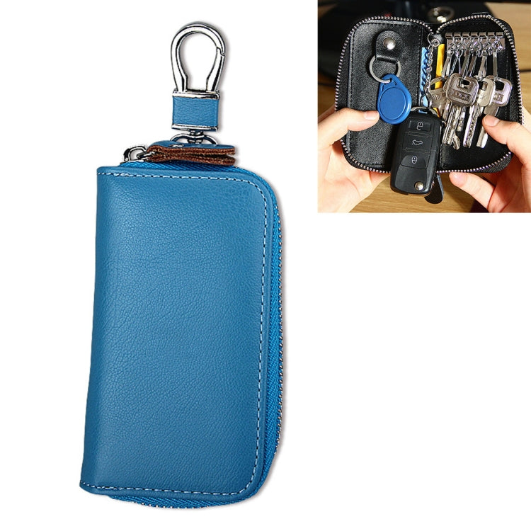 9092 Business Style Multifunctional Genuine Leather Zipper Car Key Bag(Blue) by buy2fix