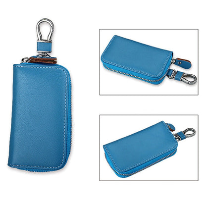 9092 Business Style Multifunctional Genuine Leather Zipper Car Key Bag(Blue) by buy2fix