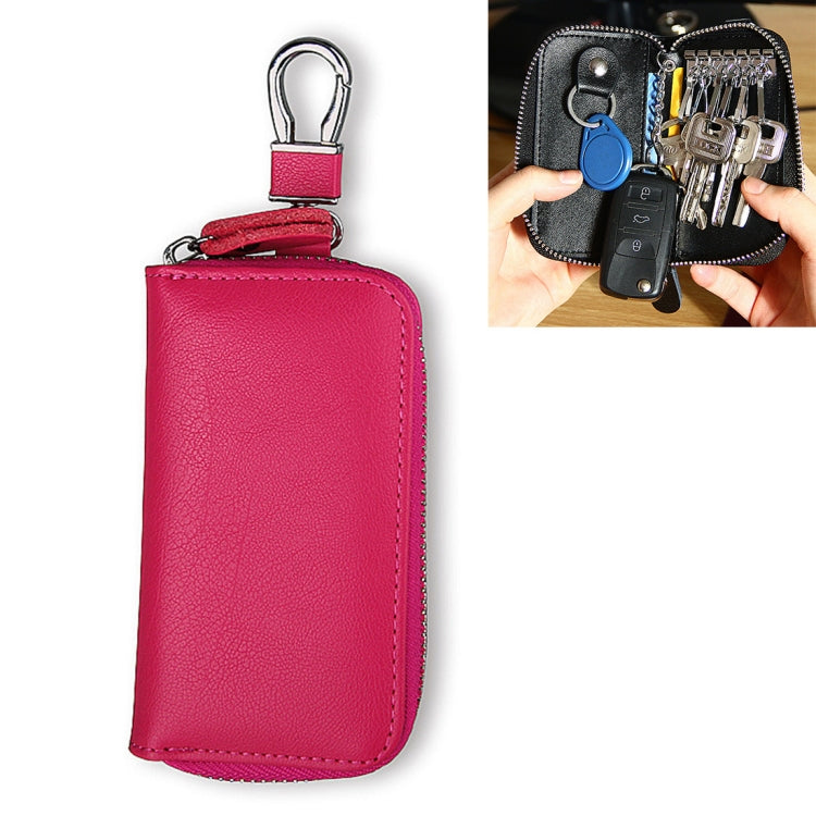 9092 Business Style Multifunctional Genuine Leather Zipper Car Key Bag(Magenta) by buy2fix