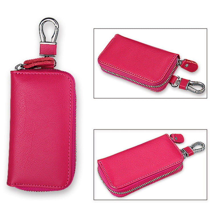 9092 Business Style Multifunctional Genuine Leather Zipper Car Key Bag(Magenta) by buy2fix