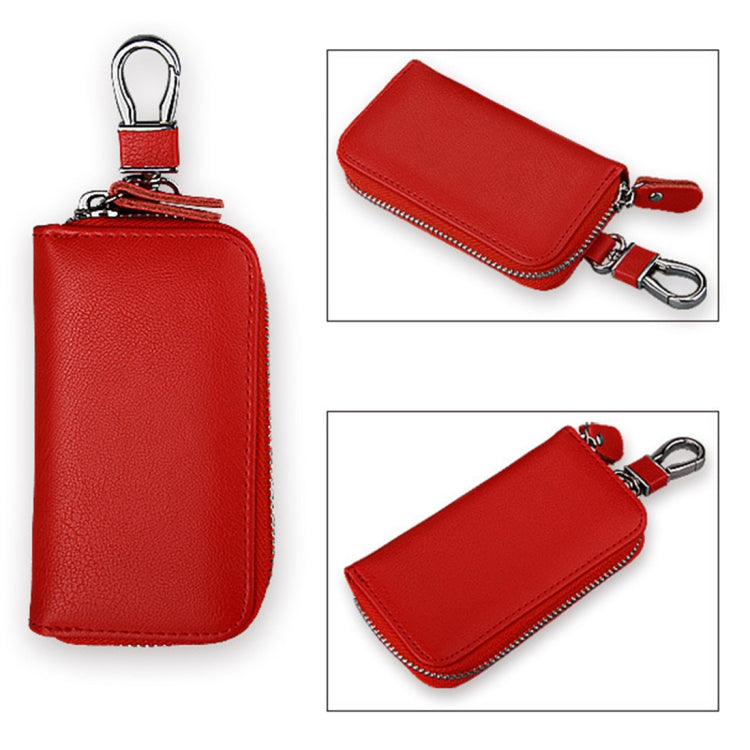 9092 Business Style Multifunctional Genuine Leather Zipper Car Key Bag(Red) by buy2fix