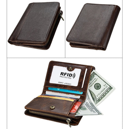 8231 Antimagnetic RFID Men Fashion Crazy Horse Textyure Genuine Leather Wallet Card Bag(Coffee) - Antimagnetic RFID Package by buy2fix | Online Shopping UK | buy2fix