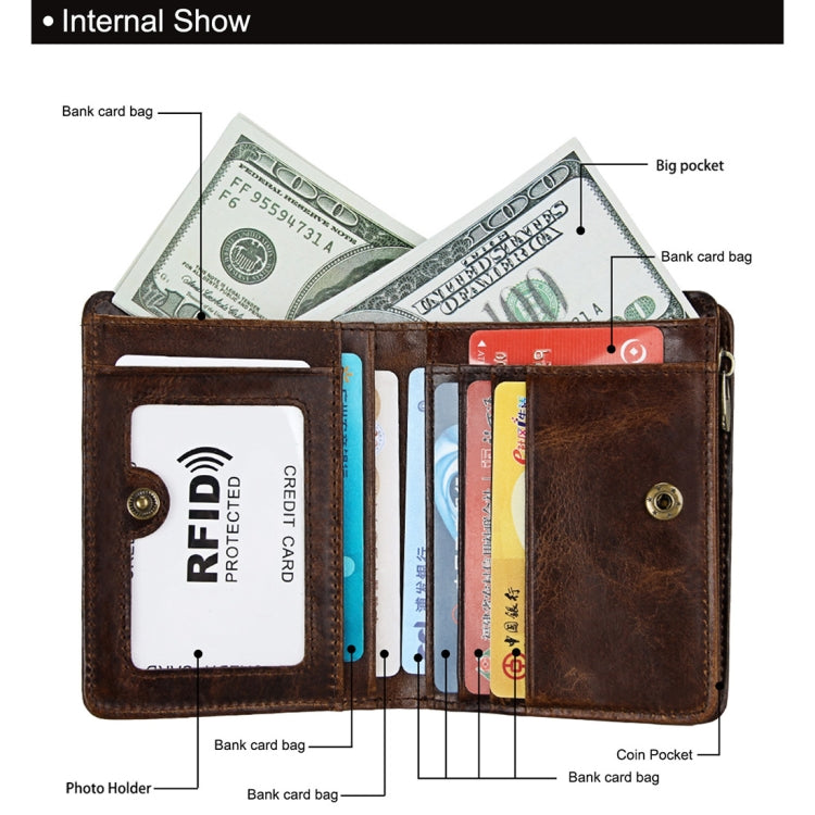 8231 Antimagnetic RFID Men Fashion Crazy Horse Textyure Genuine Leather Wallet Card Bag(Coffee) - Antimagnetic RFID Package by buy2fix | Online Shopping UK | buy2fix